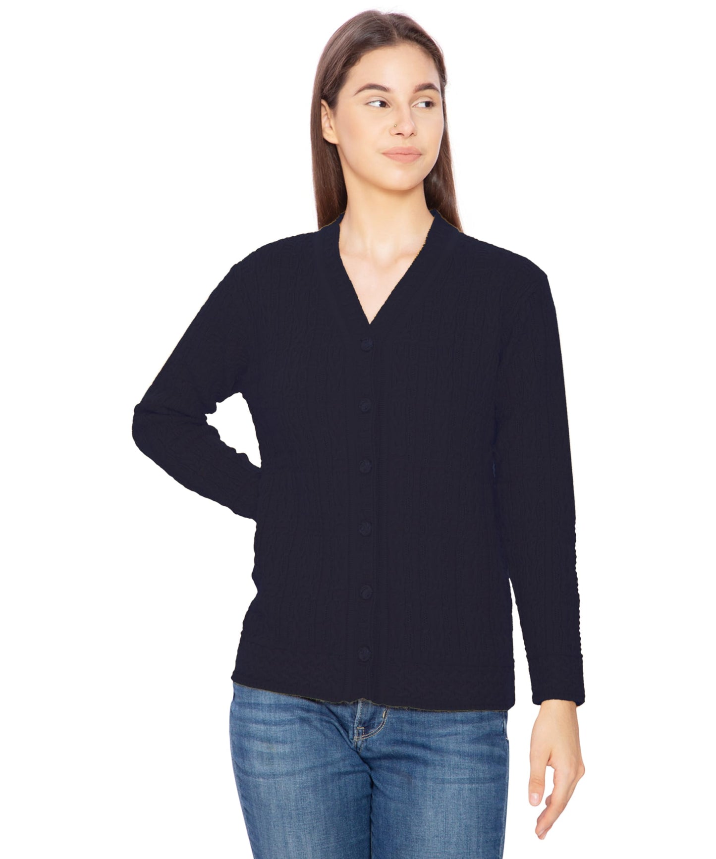 Btag Women Woolen V-Neck Winter Wear Pure Wool Sweater Cardigan | Pack of 1