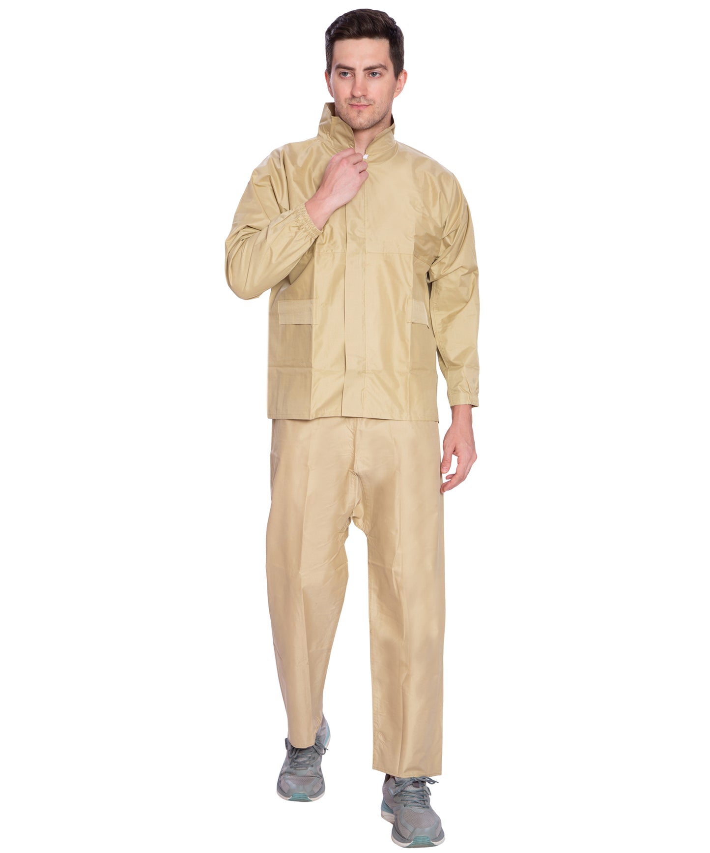 BTfash Waterproof Rainsuit For Men,Men Bike Rain Suit Rain Jacket Suit Inner Mobile Pocket (Color Beige)