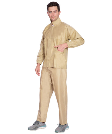 BTfash Waterproof Rainsuit For Men,Men Bike Rain Suit Rain Jacket Suit Inner Mobile Pocket (Color Beige)