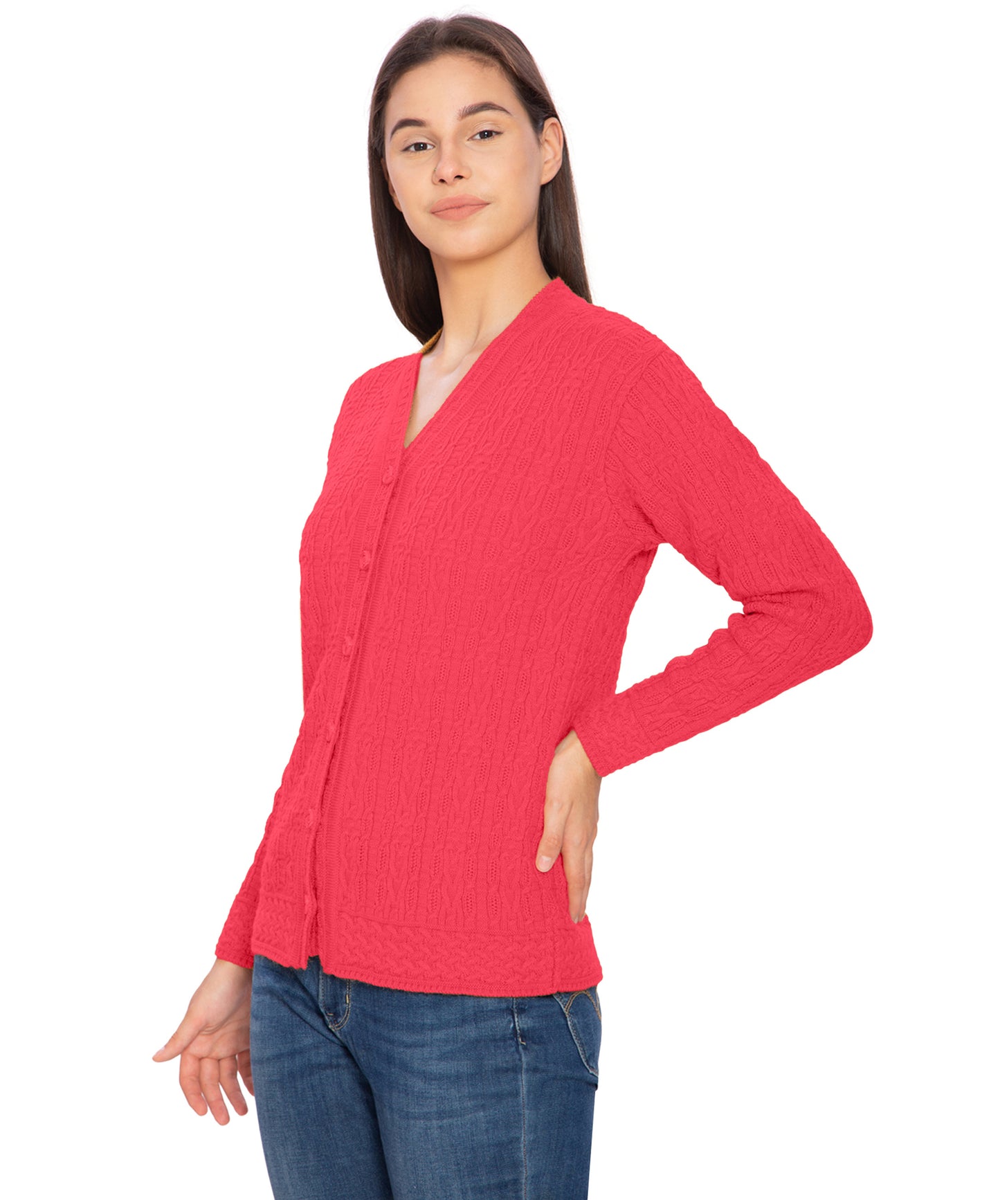 Btag Women Woolen V-Neck Winter Wear Pure Wool Sweater Cardigan | Pack of 1
