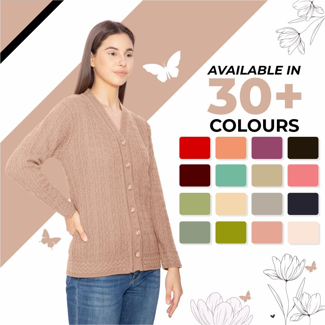 Bimla Traders Women Woolen V-Neck Winter Wear Pure Wool Sweater Cardigan | Pack of 1