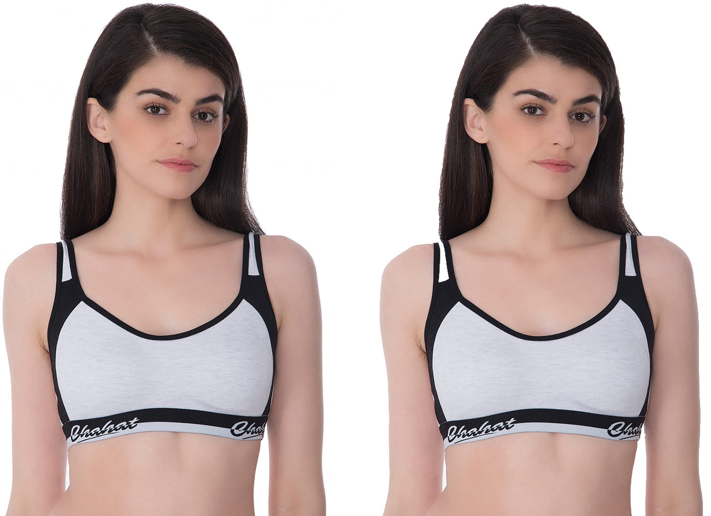 Chahat Women's Cotton Non-padded Non-Wired Sports Bra (Pack of 2)