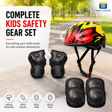 Bimla Traders Kids Safety Gear Set with Helmet | Knee Pads, Elbow Pads & Wrist Guards | Protective Kit for Skating & Cycling