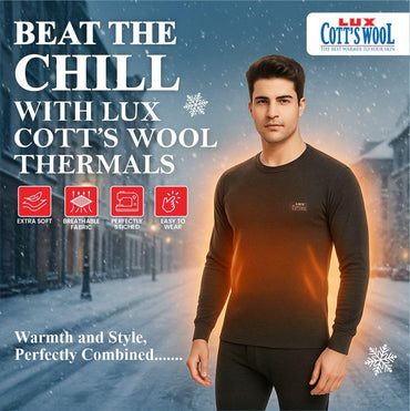 Lux Cottswool Men's R-Neck Thermal Top and Lower Set