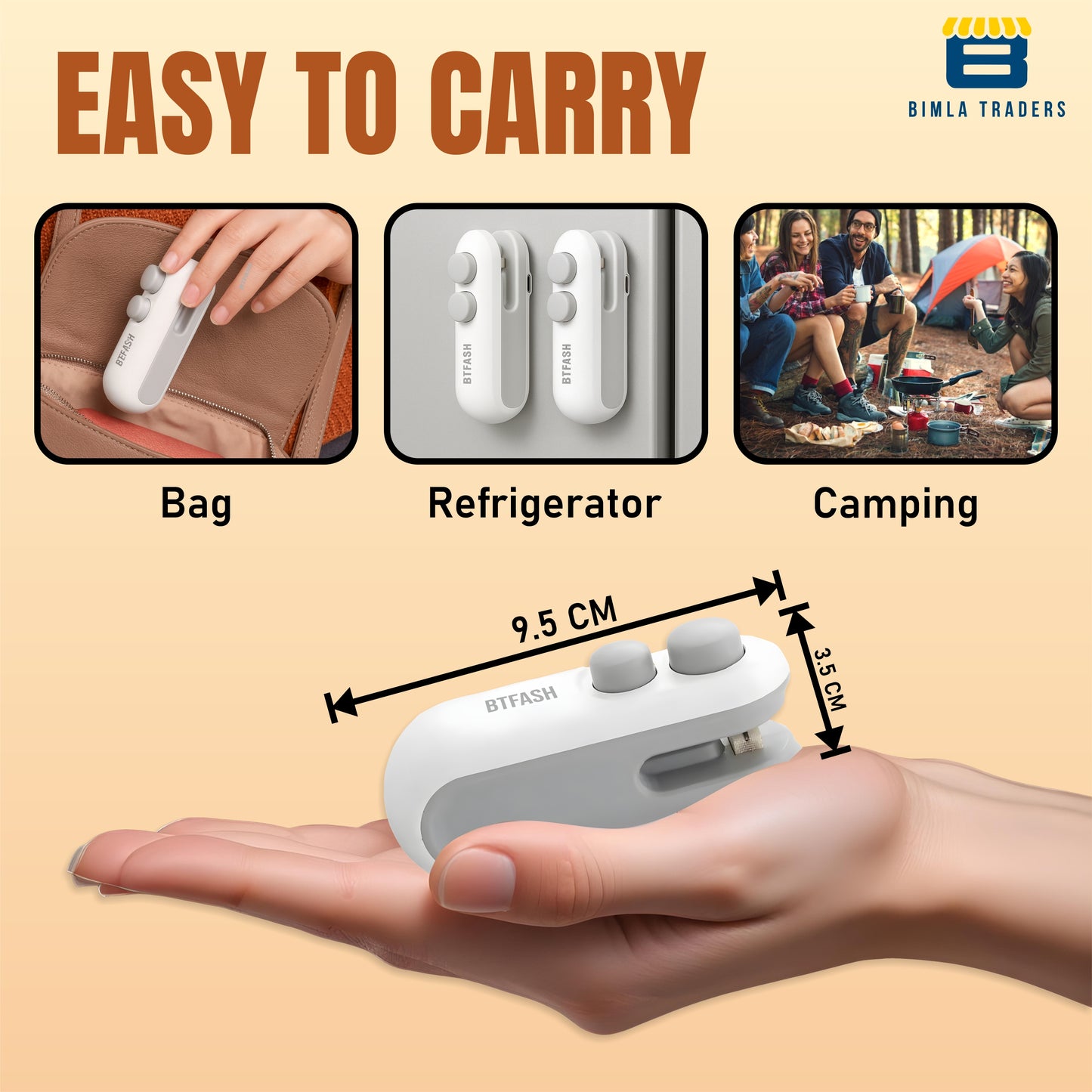 BTfash USB Rechargeable Mini Bag Sealer – Portable Heat Sealer for Plastic & Snack Bags with Safety Lock, Compact & Lightweight – Ideal for Kitchen Storage, Travel & Home Use. Pack of 1