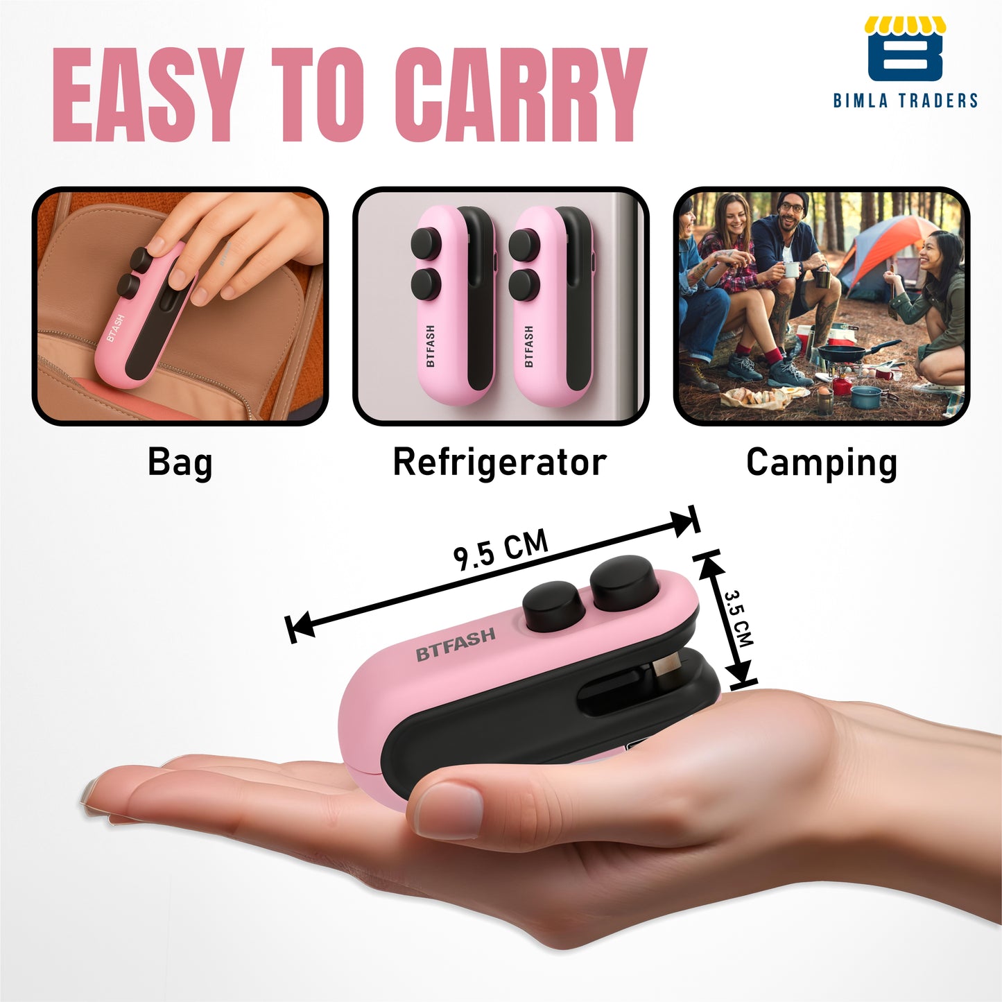 BTfash USB Rechargeable Mini Bag Sealer – Portable Heat Sealer for Plastic & Snack Bags with Safety Lock, Compact & Lightweight – Ideal for Kitchen Storage, Travel & Home Use. Pack of 1
