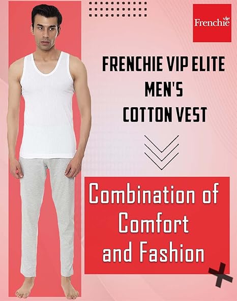 VIP Frenchie Elite Men's Cotton Vest. Pack of 2 (White)