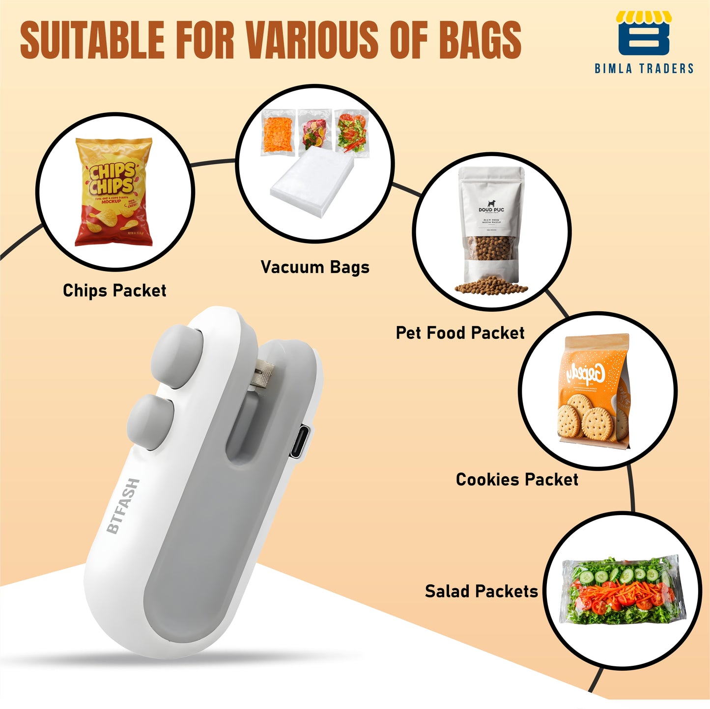 BTfash USB Rechargeable Mini Bag Sealer – Portable Heat Sealer for Plastic & Snack Bags with Safety Lock, Compact & Lightweight – Ideal for Kitchen Storage, Travel & Home Use. Pack of 1