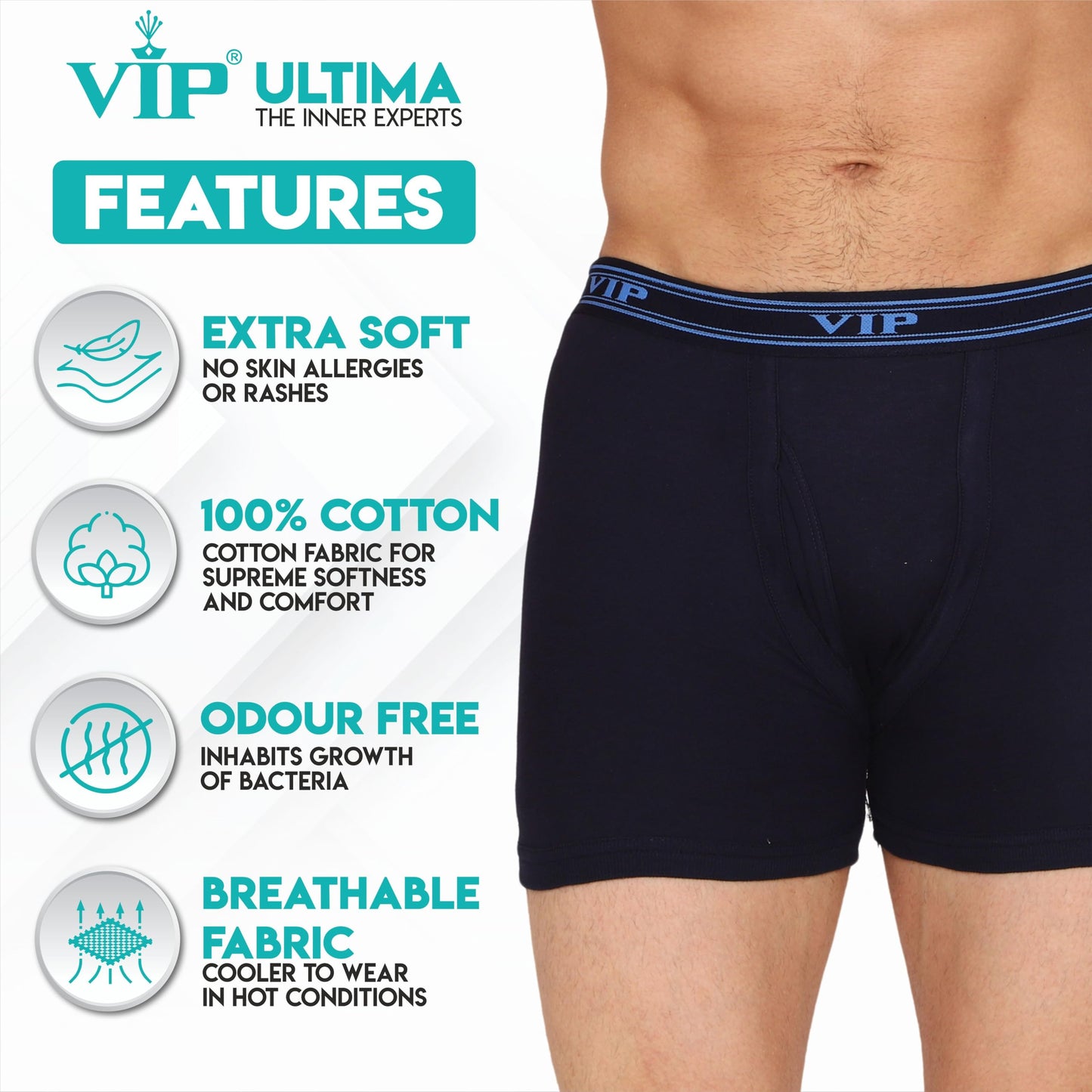 VIP Men's Cotton Solids Trunks. Pack of 1 (ULTIMA_PLAIN)