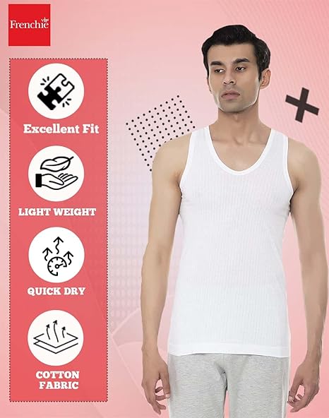 VIP Frenchie Elite Men's Cotton Vest. Pack of 2 (White)