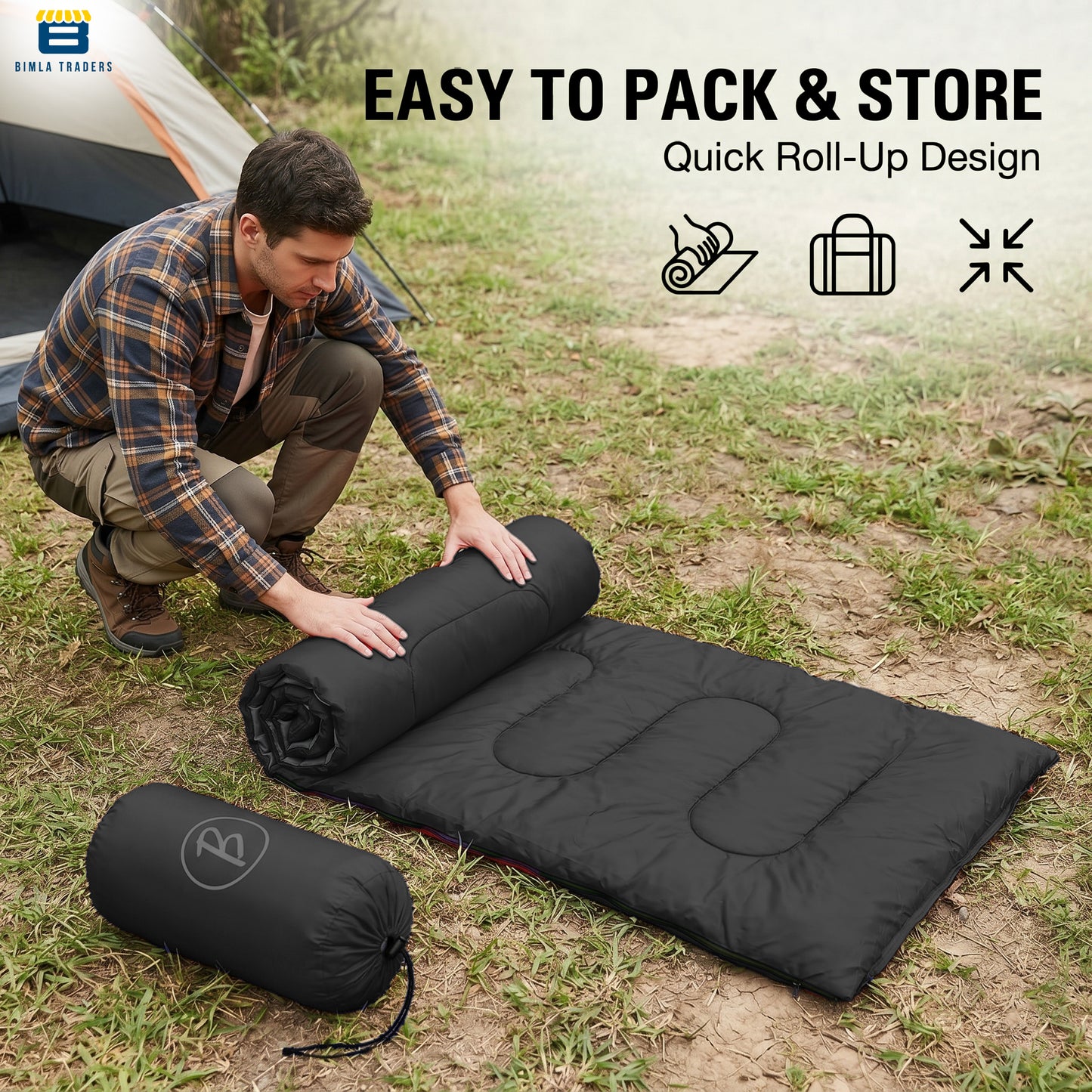 Bimla Traders Sleeping Bag for Camping & Travel | Regular Size Lightweight Sleeping Bag (1kg) | Comfortable, Easy to Carry & Store. Pack of 1