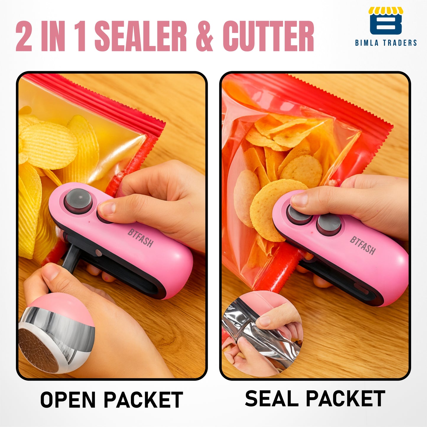 BTfash USB Rechargeable Mini Bag Sealer – Portable Heat Sealer for Plastic & Snack Bags with Safety Lock, Compact & Lightweight – Ideal for Kitchen Storage, Travel & Home Use. Pack of 1