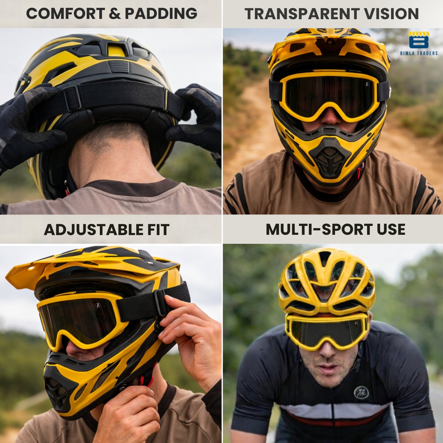 Btag Premium Adult Motocross Dirt Bike Racing, Cycling Goggles – Transparent Lens, Adjustable Strap with Extra Back Padding for Comfort. Pack of 1