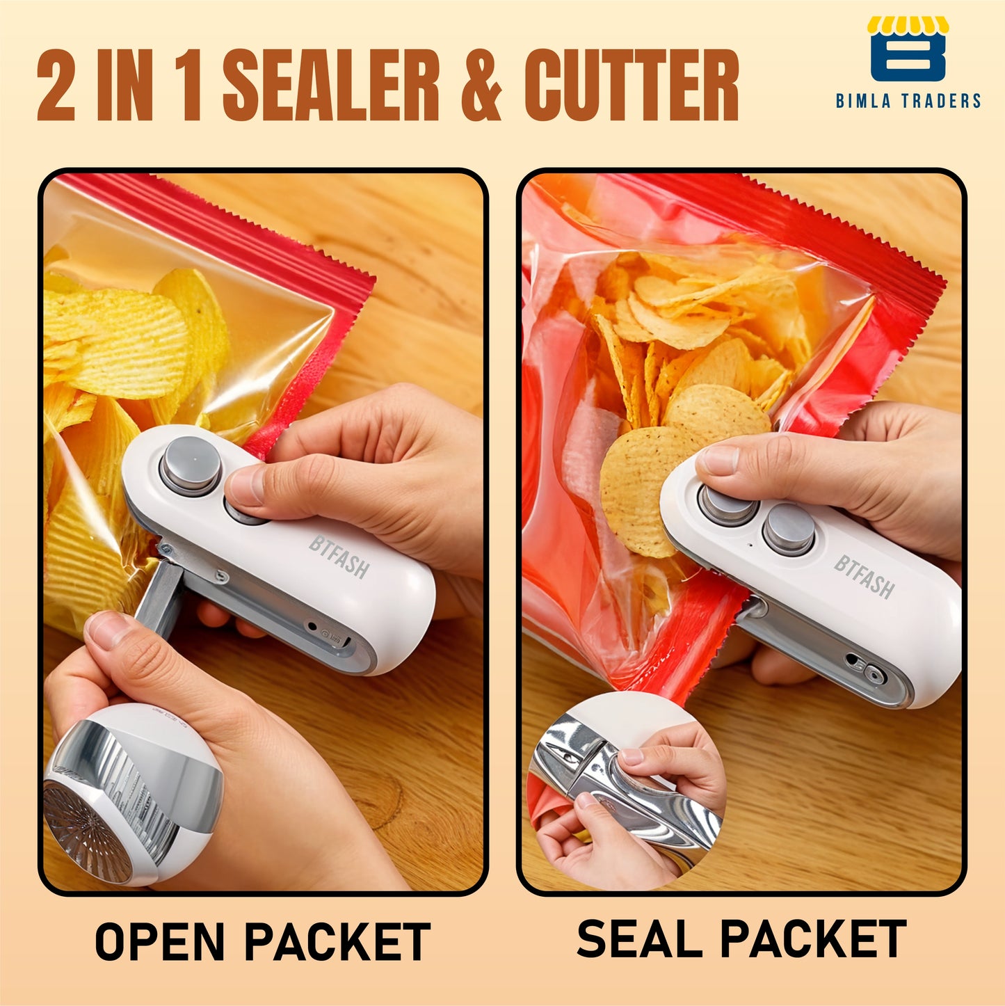 BTfash USB Rechargeable Mini Bag Sealer – Portable Heat Sealer for Plastic & Snack Bags with Safety Lock, Compact & Lightweight – Ideal for Kitchen Storage, Travel & Home Use. Pack of 1