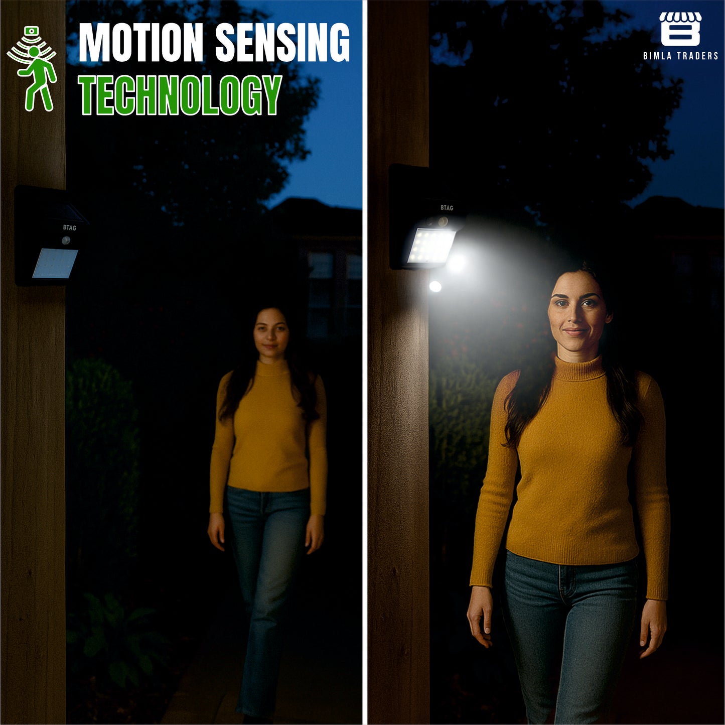 Bimla Traders Smart Solar LED Motion Sensor Light - Energy Efficient & Weatherproof for Driveway, Garden, and Pathways.