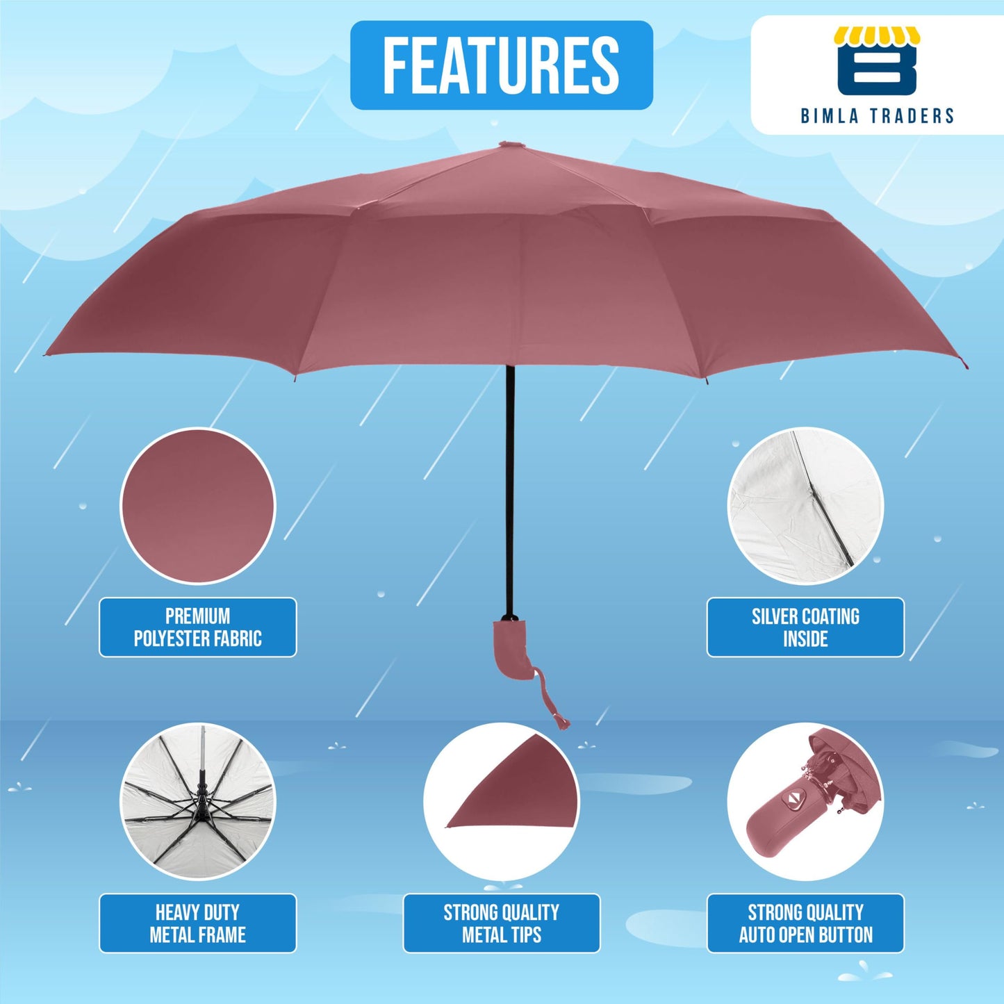 Btag J-Handle 3 Fold Small size Portable Auto Open Umbrella for Men Women & Kids | UV Protection, Waterproof, Rain, Sunlight Protection | Pack of 1