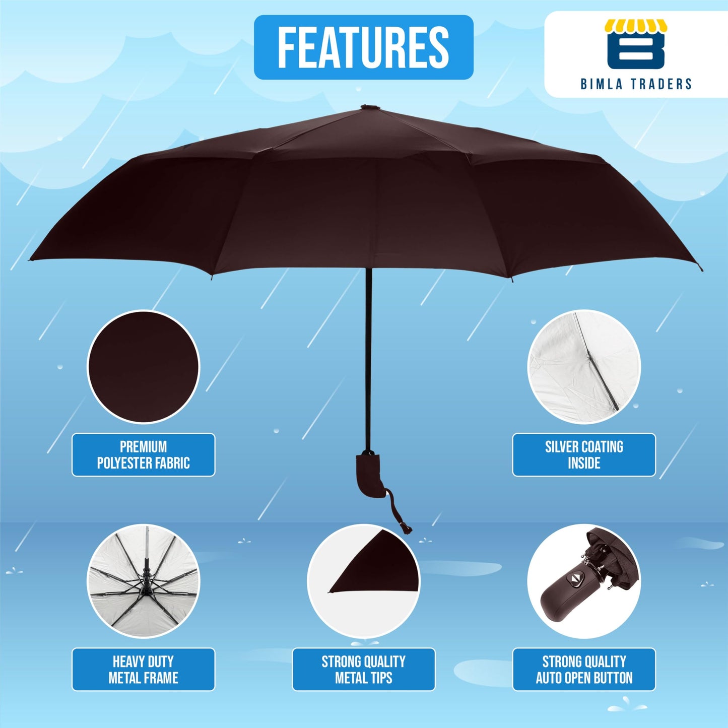 Btag J-Handle 3 Fold Small size Portable Auto Open Umbrella for Men Women & Kids | UV Protection, Waterproof, Rain, Sunlight Protection | Pack of 1