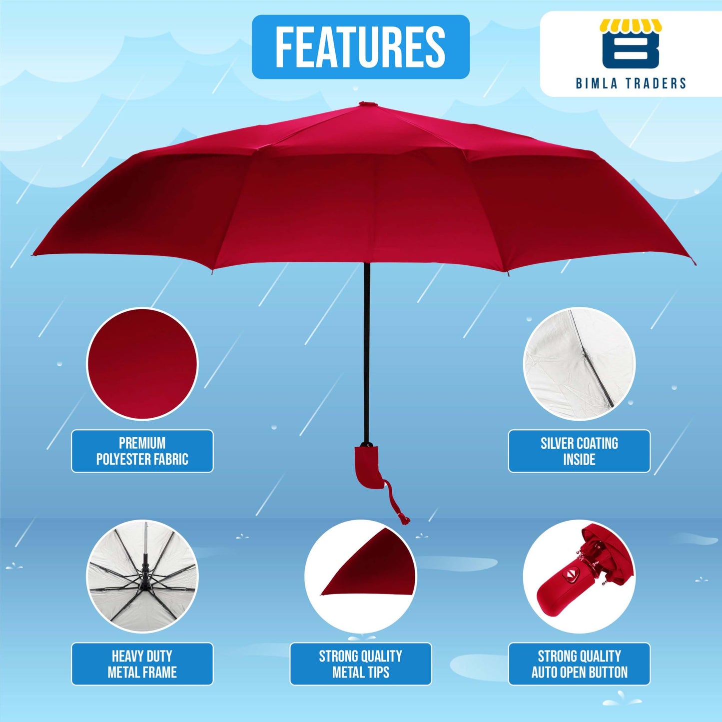 Btag J-Handle 3 Fold Small size Portable Auto Open Umbrella for Men Women & Kids | UV Protection, Waterproof, Rain, Sunlight Protection | Pack of 1