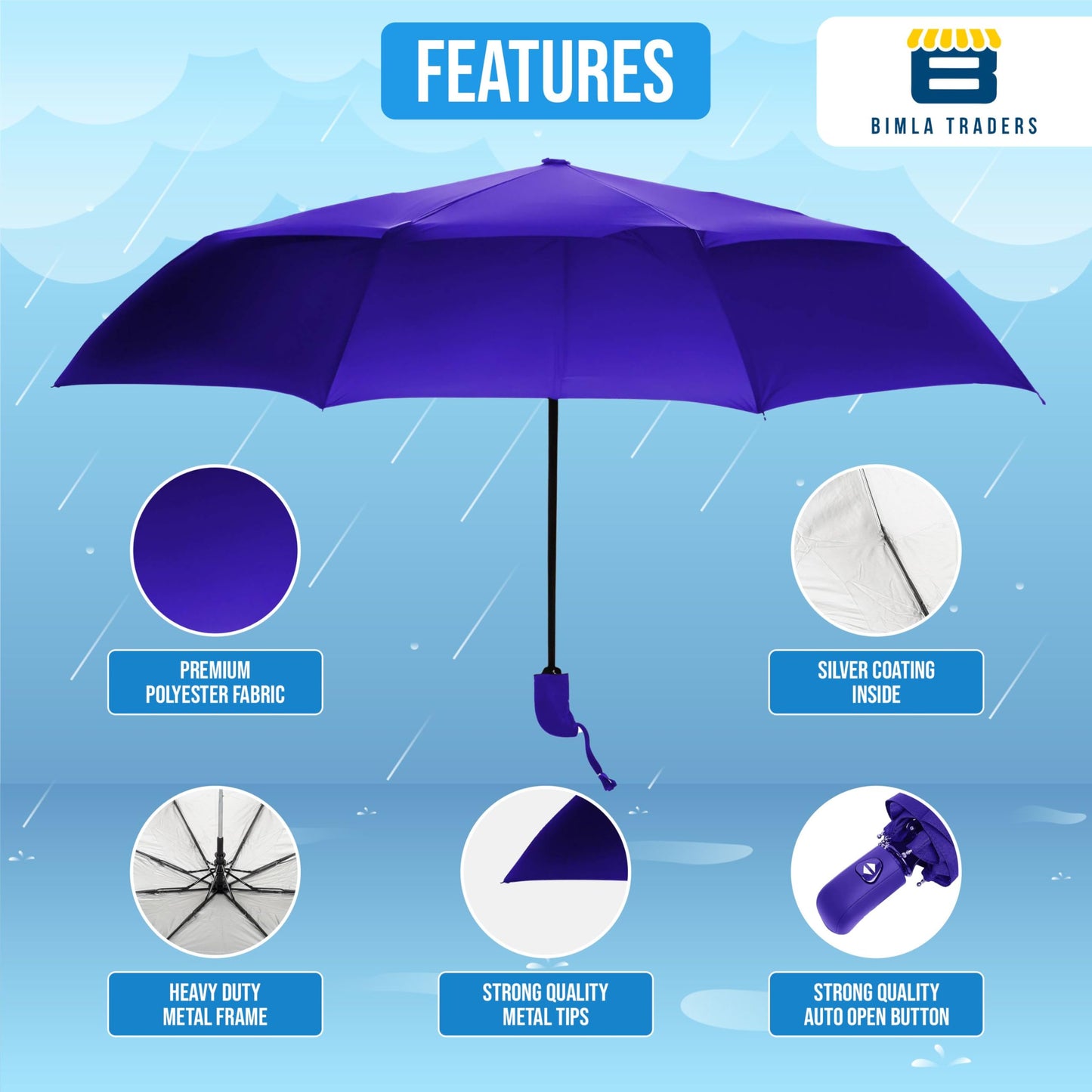 Btag J-Handle 3 Fold Small size Portable Auto Open Umbrella for Men Women & Kids | UV Protection, Waterproof, Rain, Sunlight Protection | Pack of 1