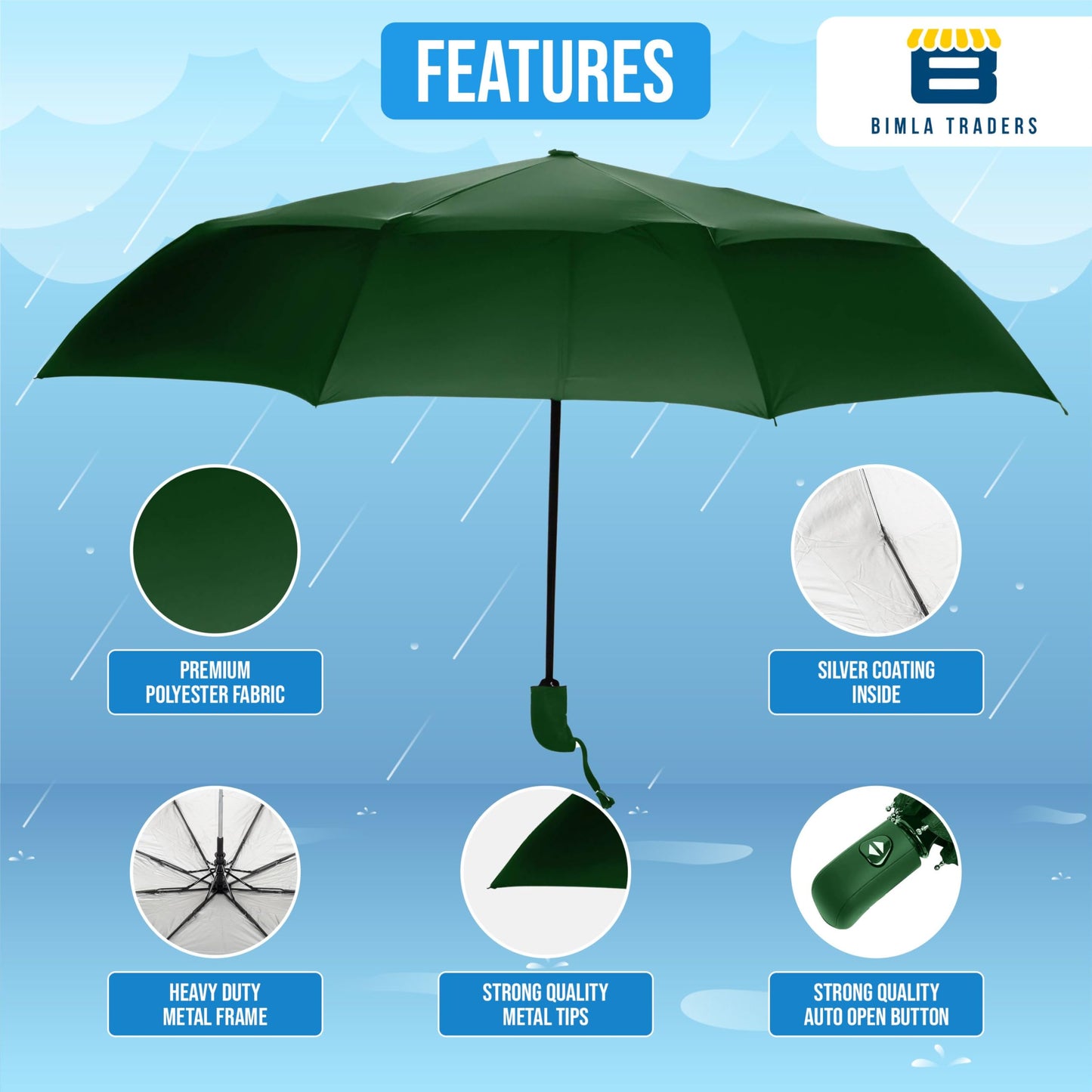 Btag J-Handle 3 Fold Small size Portable Auto Open Umbrella for Men Women & Kids | UV Protection, Waterproof, Rain, Sunlight Protection | Pack of 1