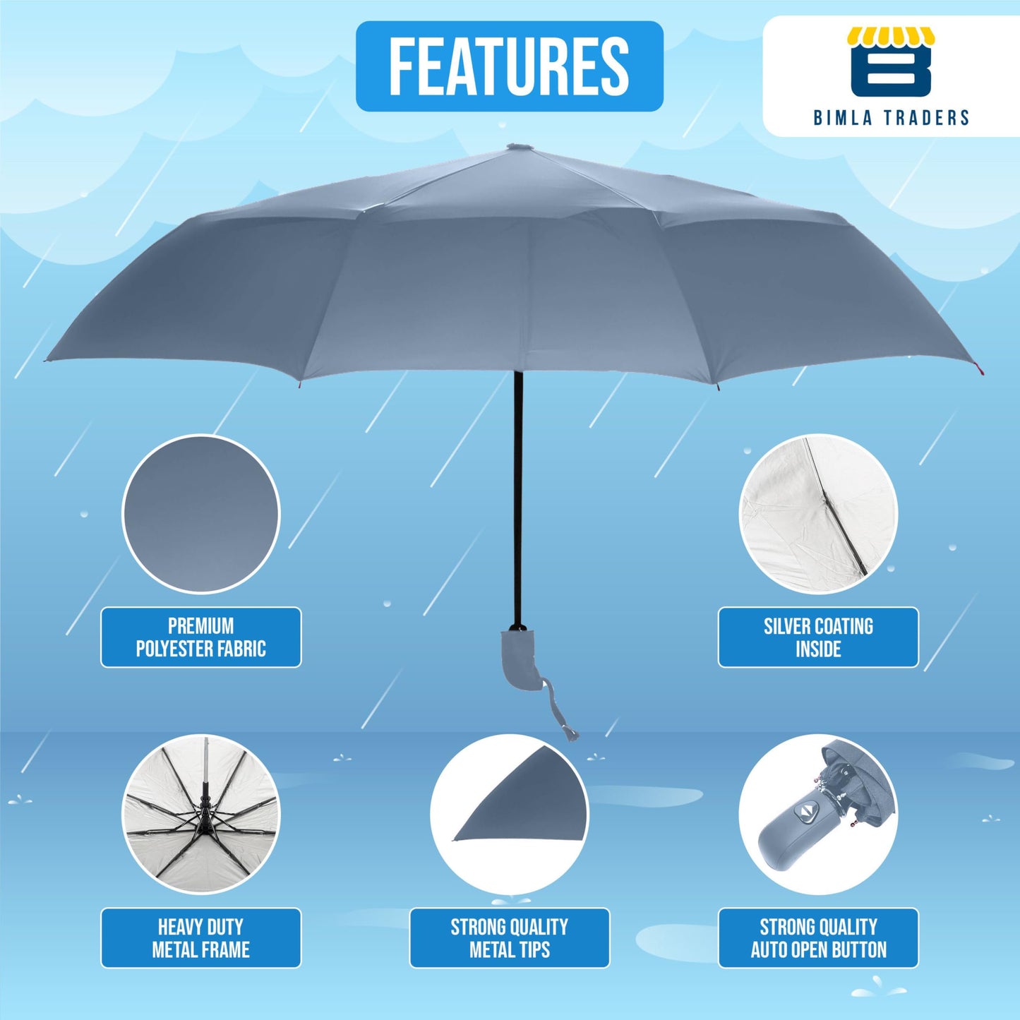 Btag J-Handle 3 Fold Small size Portable Auto Open Umbrella for Men Women & Kids | UV Protection, Waterproof, Rain, Sunlight Protection | Pack of 1