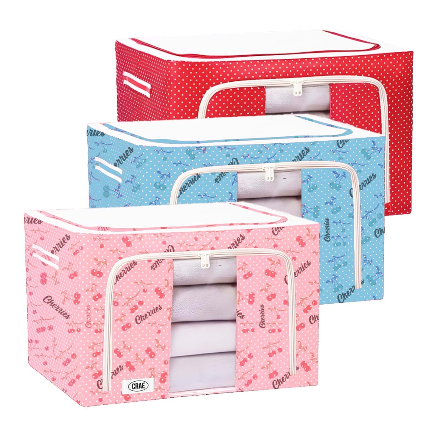 CRAE Clothes, Foldable Clothes Storage Baskets for Wardrobe, Books, Saree, Shirts, Stationery Paper, Document Toy,and Blankets Storage Box with Handles|Printed Assorted | 66 Liter |