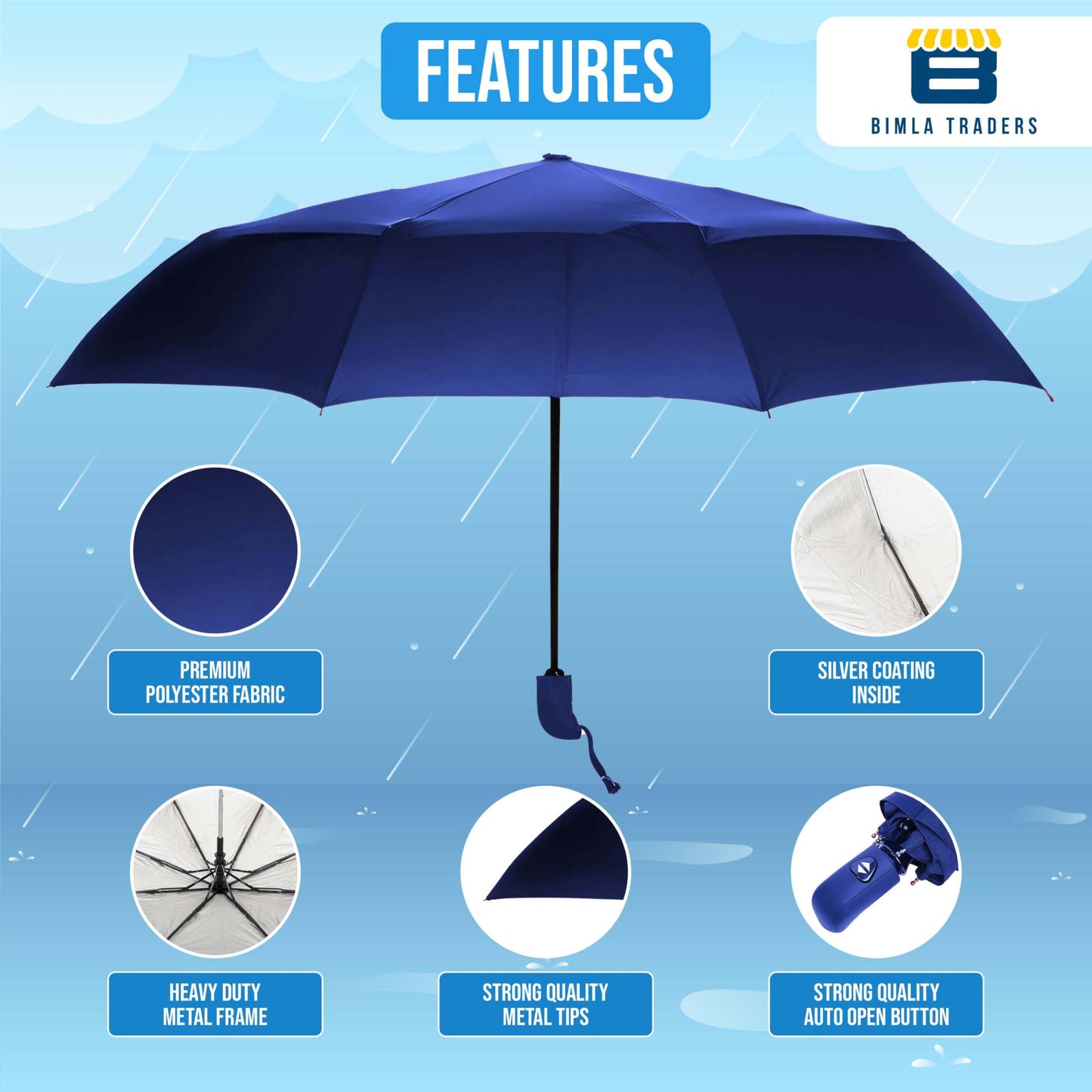 Btag J-Handle 3 Fold Small size Portable Auto Open Umbrella for Men Women & Kids | UV Protection, Waterproof, Rain, Sunlight Protection | Pack of 1