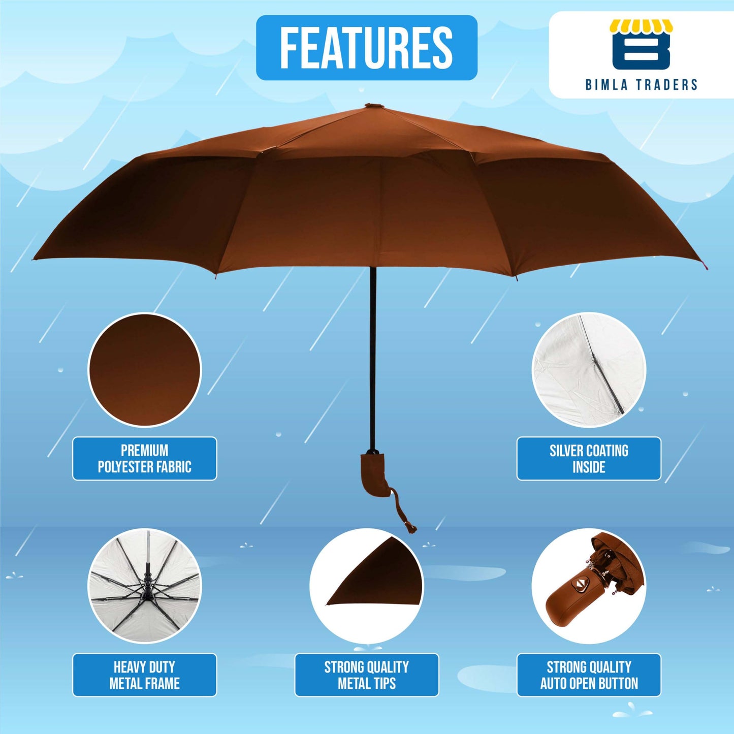 Btag J-Handle 3 Fold Small size Portable Auto Open Umbrella for Men Women & Kids | UV Protection, Waterproof, Rain, Sunlight Protection | Pack of 1