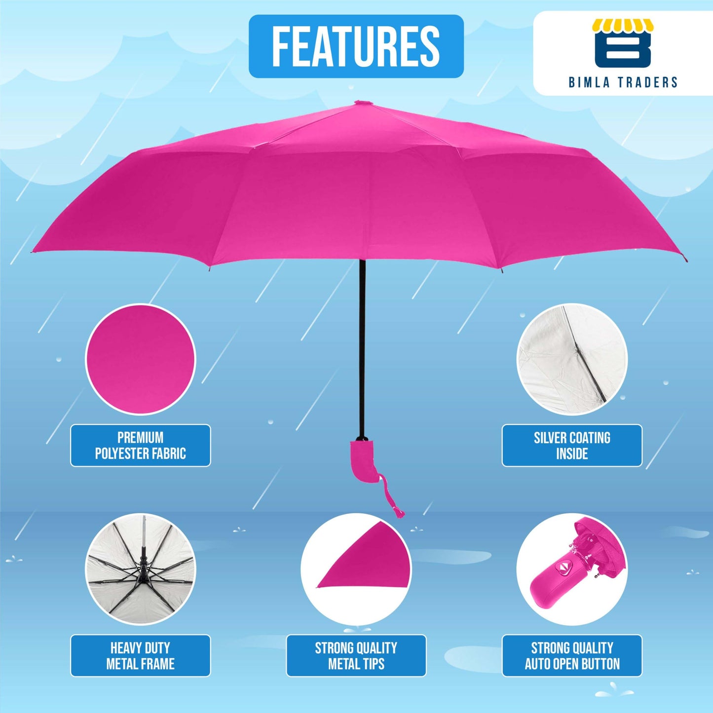 Btag J-Handle 3 Fold Small size Portable Auto Open Umbrella for Men Women & Kids | UV Protection, Waterproof, Rain, Sunlight Protection | Pack of 1