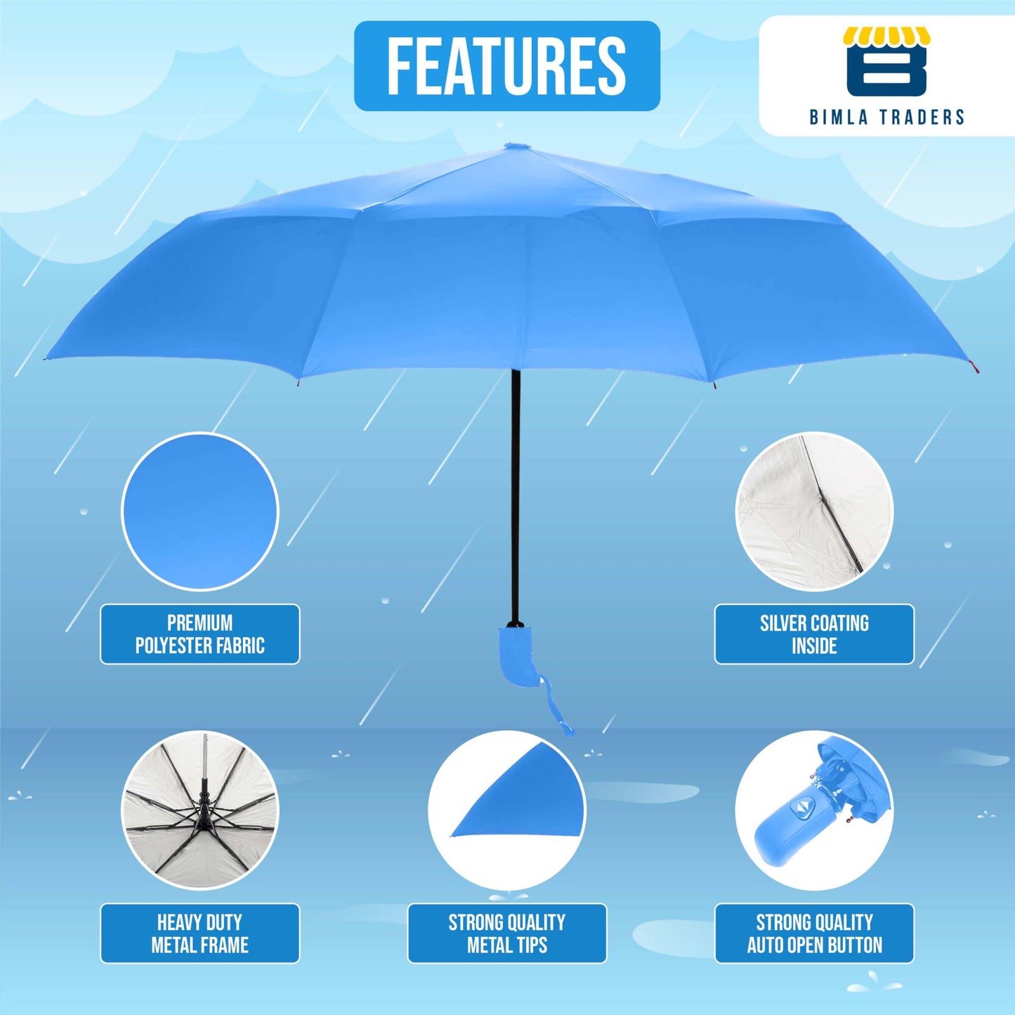 Btag J-Handle 3 Fold Small size Portable Auto Open Umbrella for Men Women & Kids | UV Protection, Waterproof, Rain, Sunlight Protection | Pack of 1