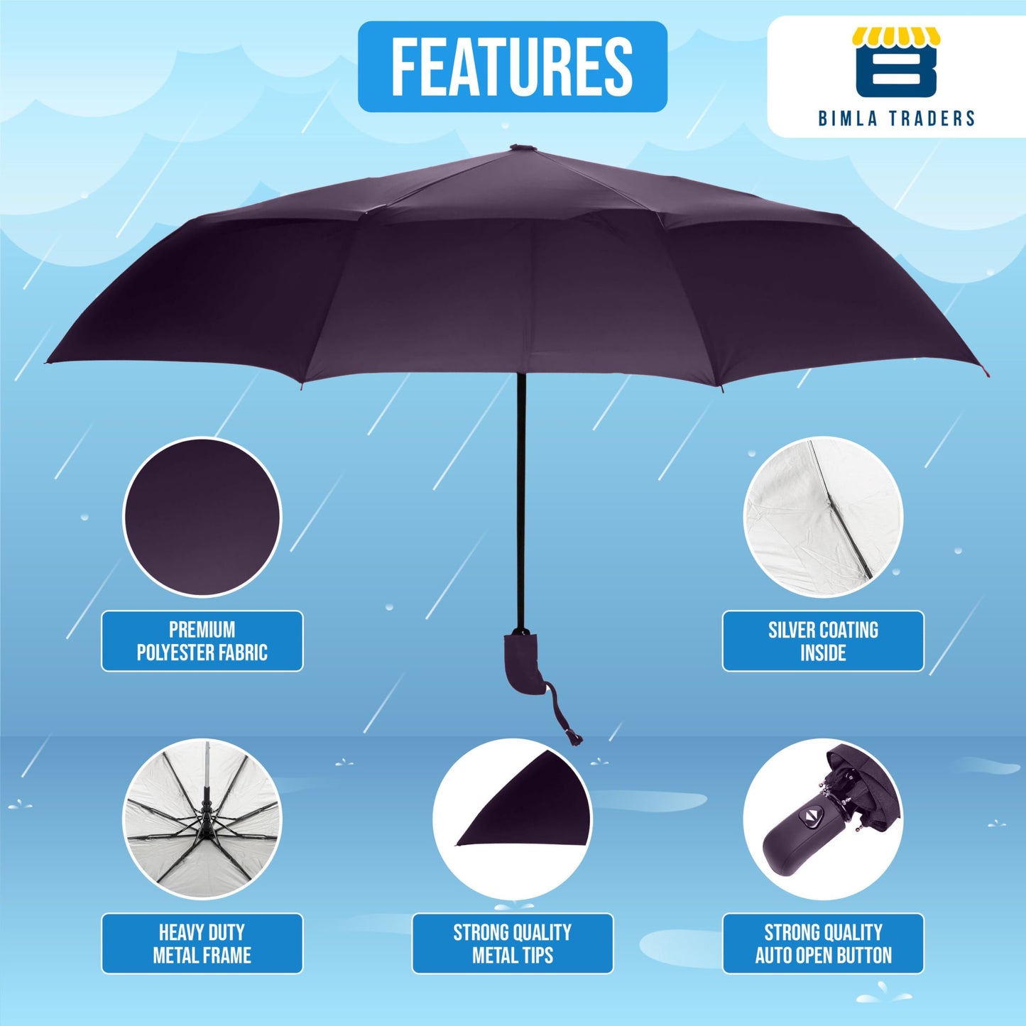 BTfash J-Handle 3 Fold Small size Portable Auto Open Umbrella for Men Women & Kids | UV Protection, Waterproof, Rain, Sunlight Protection | Pack of 1 |