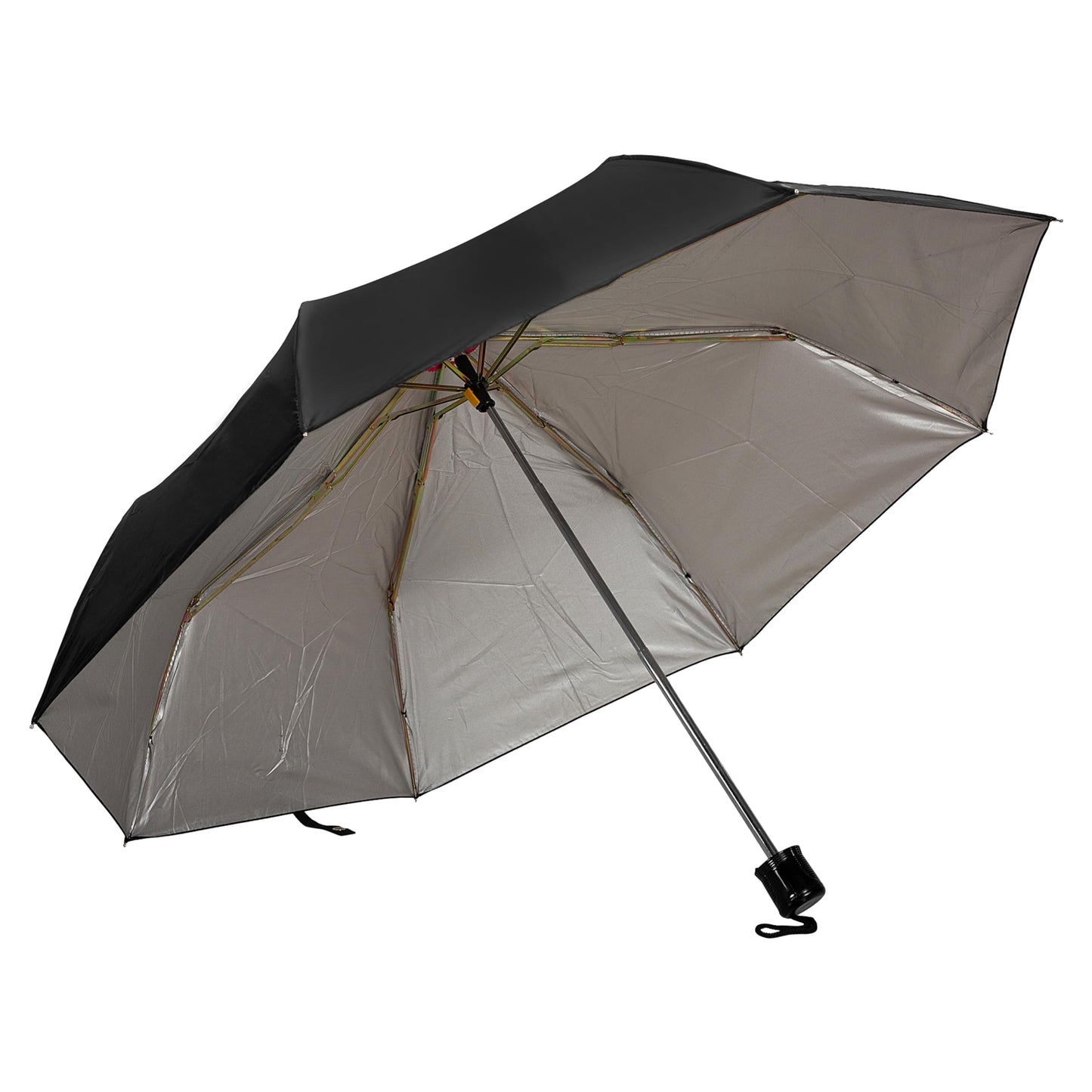 Btag Round Handle 3 Fold Small size Black Portable Umbrella for Men Women & Kids | UV Protection, Waterproof, Rain, Sunlight Protection | Pack of 1