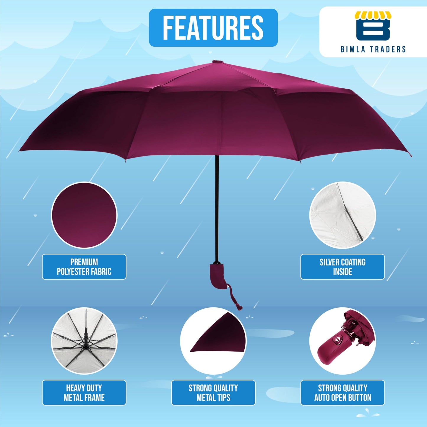 Btag J-Handle 3 Fold Small size Portable Auto Open Umbrella for Men Women & Kids | UV Protection, Waterproof, Rain, Sunlight Protection | Pack of 1