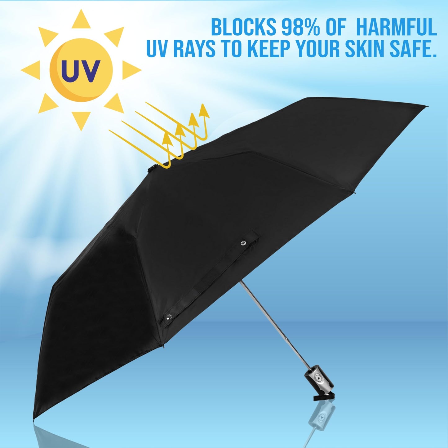 BTfash Round Handle 3 Fold Small size Black Guard Auto open Close Button Portable Umbrella for Men Women & Kids | UV Protection, Waterproof, Rain, Sunlight Protection | Pack of 1