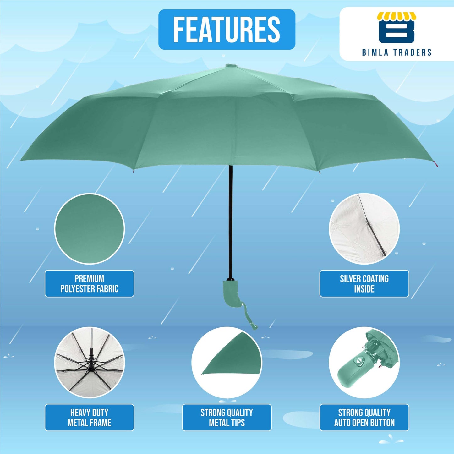 Btag J-Handle 3 Fold Small size Portable Auto Open Umbrella for Men Women & Kids | UV Protection, Waterproof, Rain, Sunlight Protection | Pack of 1