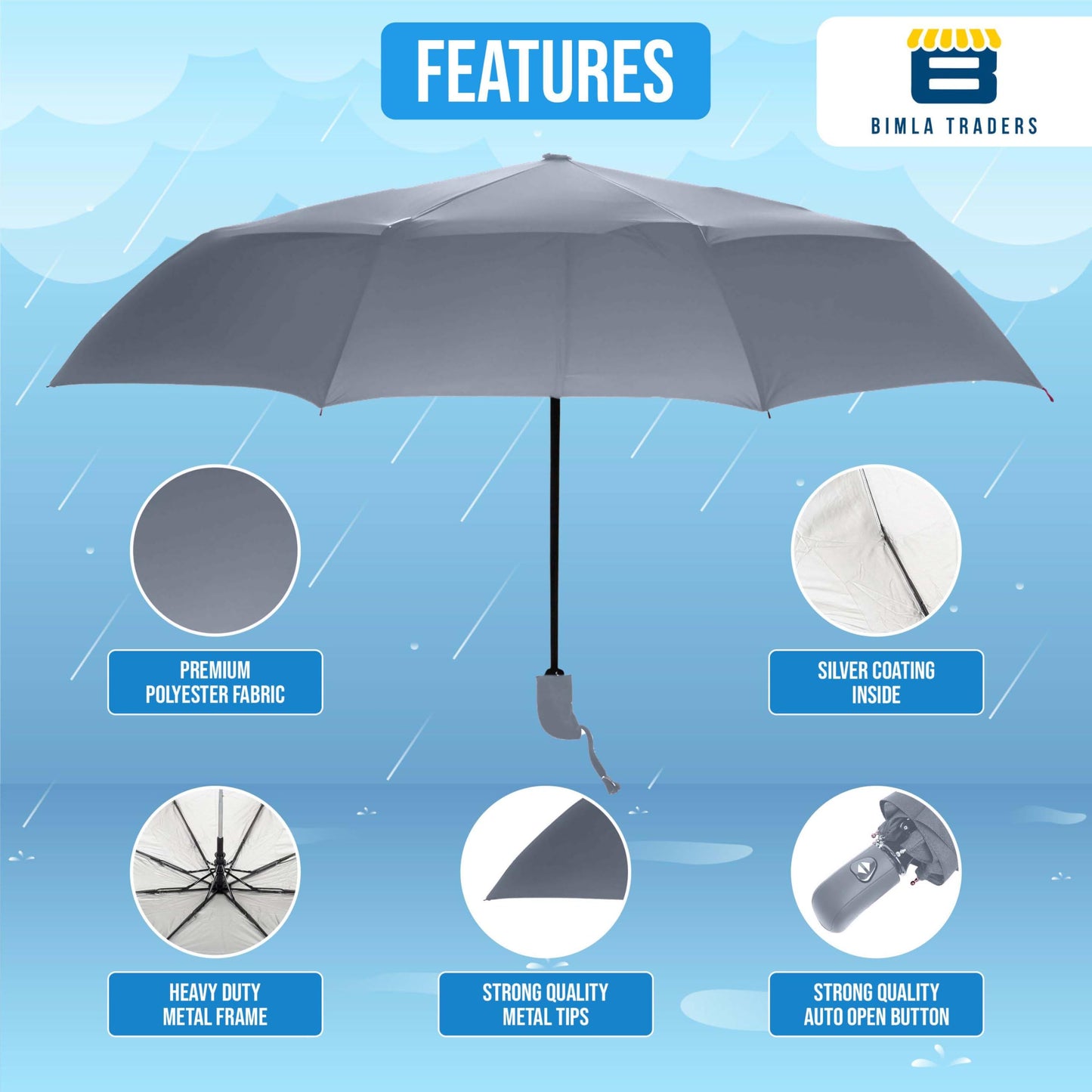 Btag J-Handle 3 Fold Small size Portable Auto Open Umbrella for Men Women & Kids | UV Protection, Waterproof, Rain, Sunlight Protection | Pack of 1