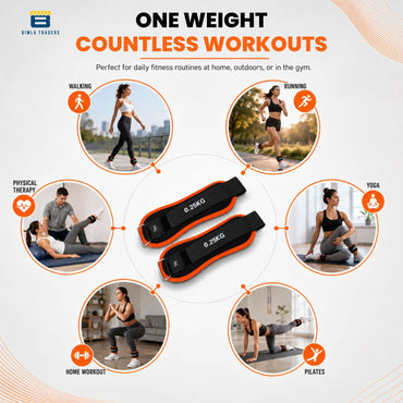 Btag Premium Neoprene Ankle & Wrist Weights (1 kg × 2 Pcs) | Adjustable Strap | Unisex Leg & Arm Weight Cuffs for Gym, Workout & Training ((Black/Orange