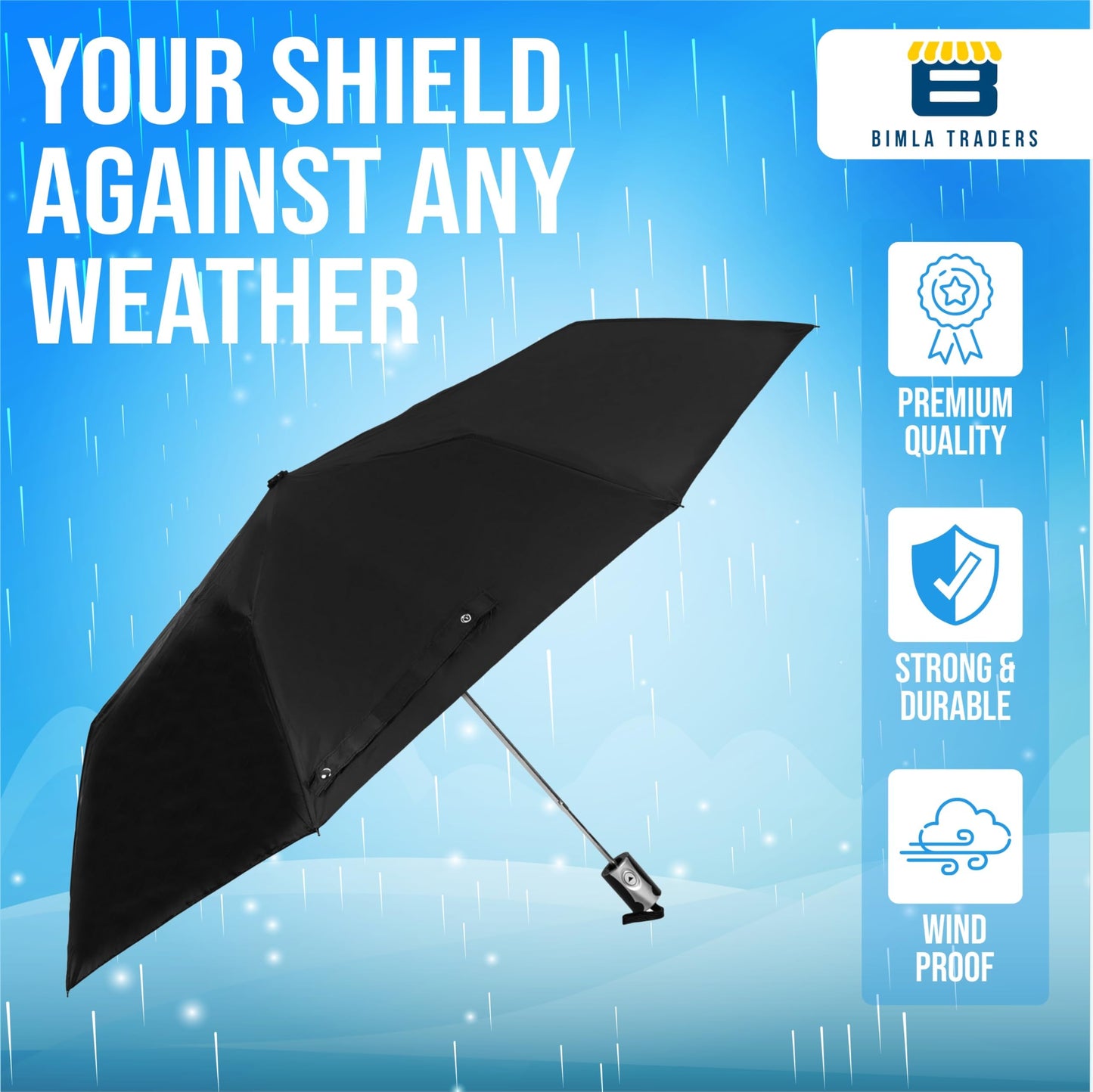 BTfash Round Handle 3 Fold Small size Black Guard Auto open Close Button Portable Umbrella for Men Women & Kids | UV Protection, Waterproof, Rain, Sunlight Protection | Pack of 1