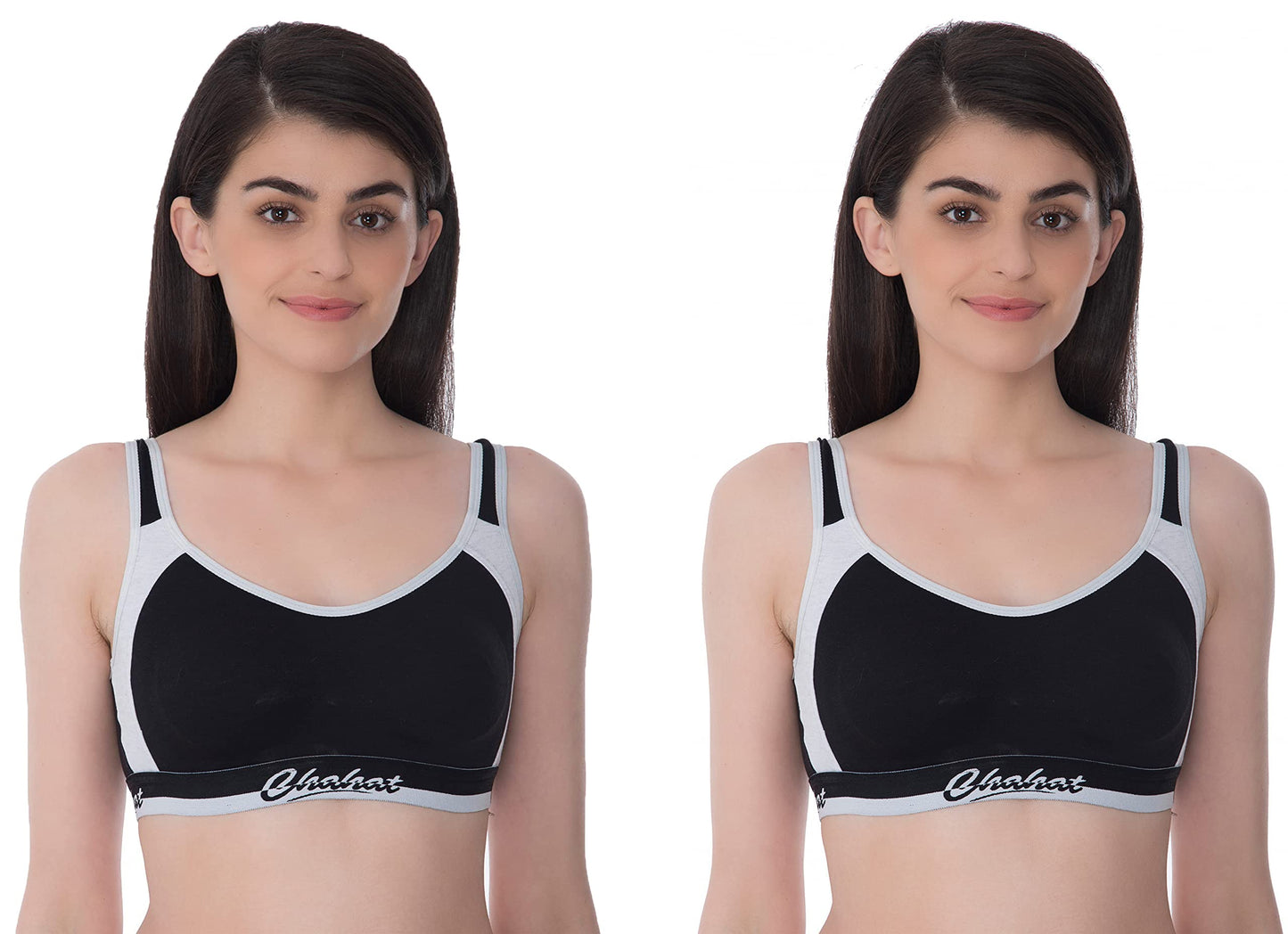 Chahat Women's Cotton Non-padded Non-Wired Sports Bra (Pack of 2)