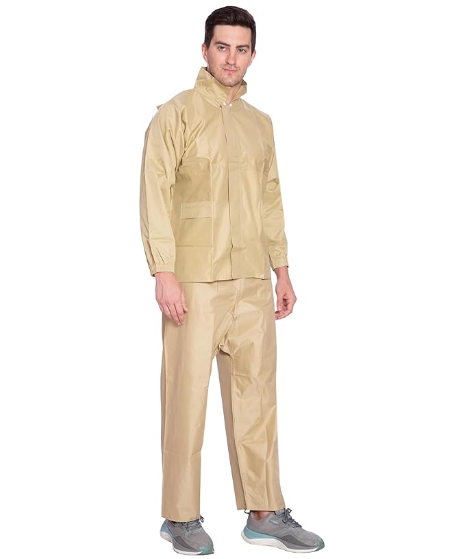 Bimla Traders Waterproof Rainsuit For Men,Men Bike Rain Suit Rain Jacket Suit Inner Mobile Pocket (Color Beige)