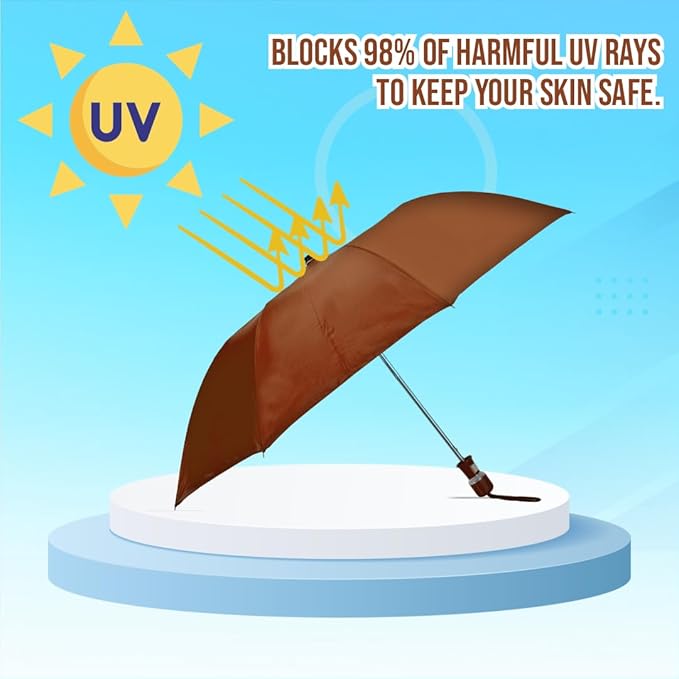 BTfash Round Handle 2 Fold Small size Portable Auto Open Umbrella for Men Women & Kids | UV Protection, Waterproof, Rain