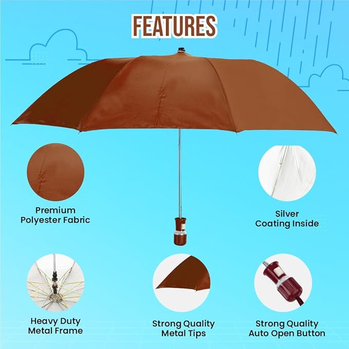 BTfash Round Handle 2 Fold Small size Portable Auto Open Umbrella for Men Women & Kids | UV Protection, Waterproof, Rain
