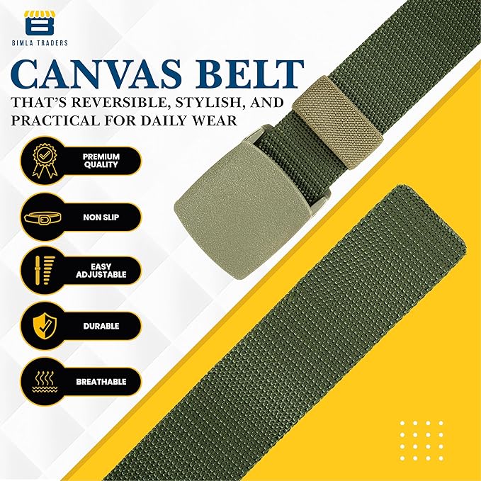 BTfash Men's Canvas Reversible Waist Belt, Fits on upto 40 Inches Waist Size | Pack of 1 |