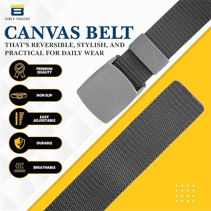 BTfash Men's Canvas Reversible Waist Belt, Fits on upto 40 Inches Waist Size | Pack of 1 |