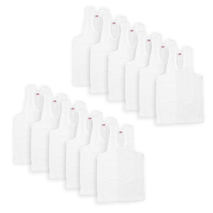 Btag Boys Cotton Regular Fit Round Neck Sleeveless White Vest - Pack of 12