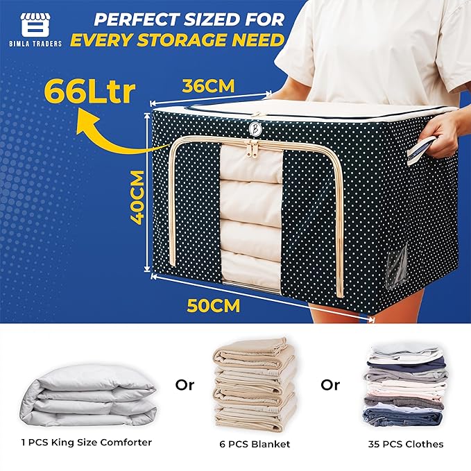 Crae Clothes, Foldable Clothes Storage Baskets for Wardrobe, Books, Saree, Shirts, Stationery Paper, Document Toy,and Blankets Storage Box with Handles|Assorted | 66 Liter |