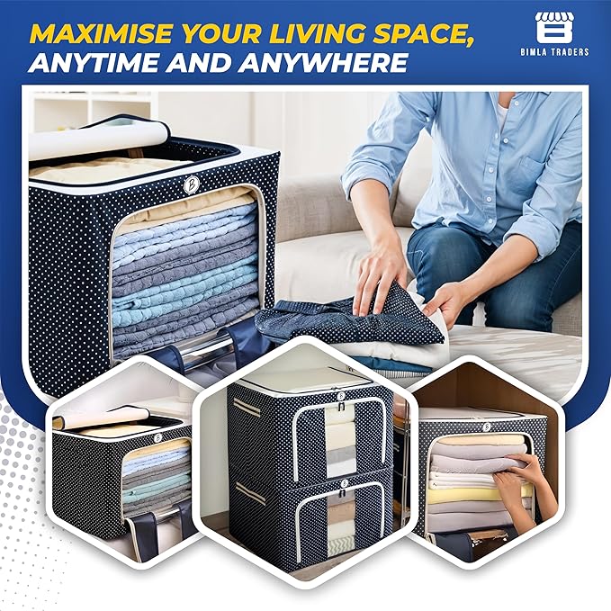 Crae Clothes, Foldable Clothes Storage Baskets for Wardrobe, Books, Saree, Shirts, Stationery Paper, Document Toy,and Blankets Storage Box with Handles|Assorted | 66 Liter |