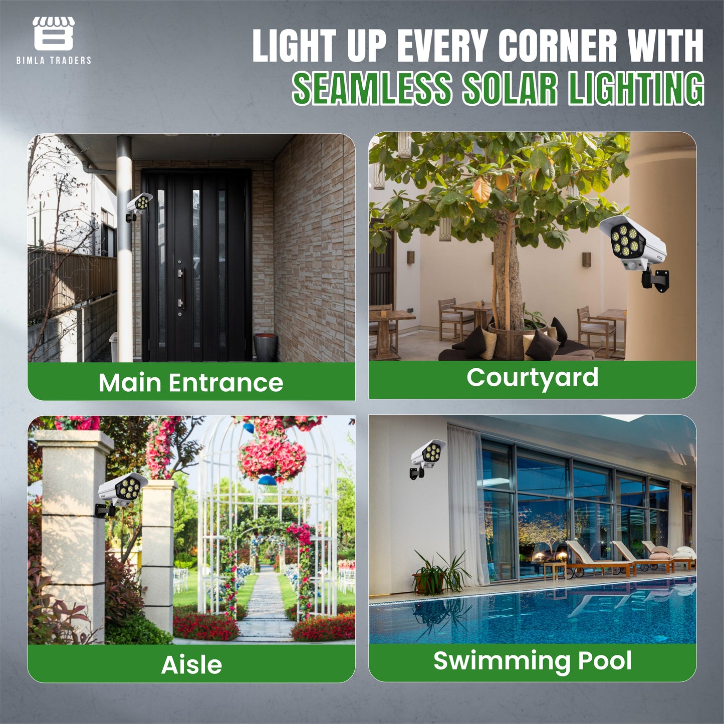 Bimla Traders Motion Sensor Led Solar Light - Security Camera Shaped for Outdoor use, Home, Garden with Remote Control.