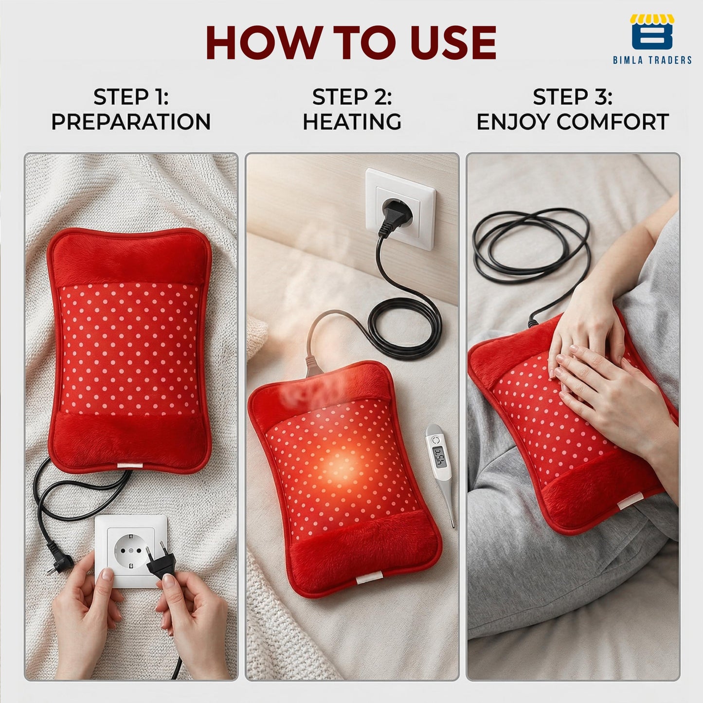 Btag Electric Heating Pad with Soft Polka Dot Cover Hot Water Bag for Pain Relief |Heating Bag Electric |Warm Bag for Pain Relief|Winter Heating pad | Fast Heating