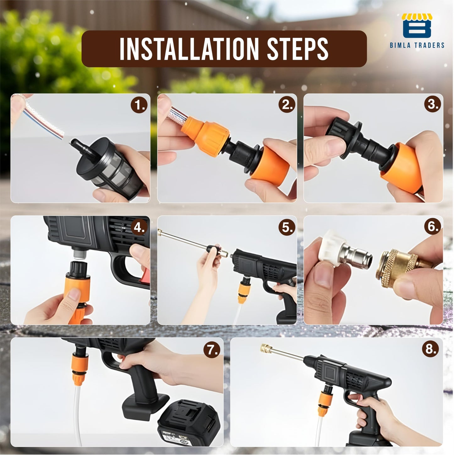 Bimla Traders 48V Cordless High Pressure Car Washer Gun with Double Battery | Portable Water Jet Cleaner with Foam Bottle, Long Hose & Nozzle Set for Car, Bike, Home & Garden Cleaning. Pack of 1